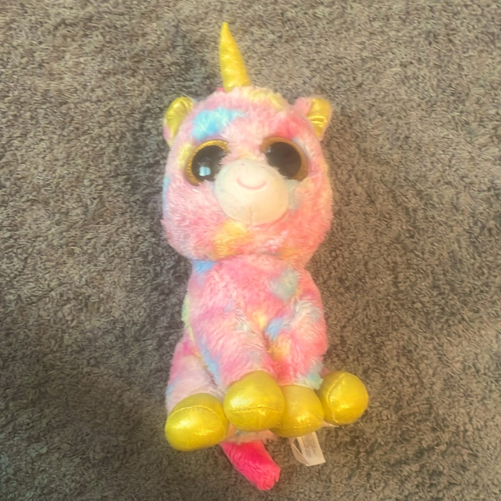 Unicorn ty Fantasia Rainbow Pink Yellow Blue Glitter Used 15cm
